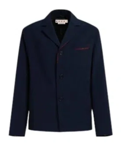 Marni Contrast-stitch Wool Blazer In Black
