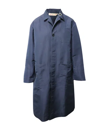 Marni Long-sleeved Coat With Pockets In Navy Blue Polyester