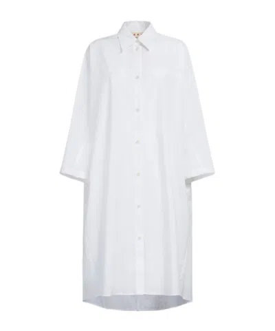 Marni Long-sleeved Cotton Shirtdress In White