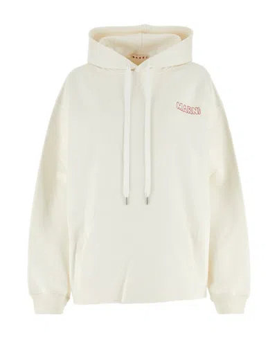Marni Long-sleeved Hooded Sweater In White