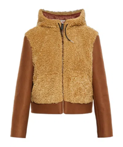 Marni Hooded Panelled Jacket In Brown