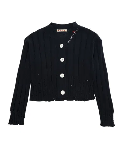 Marni Long-sleeved Knitted Cardigan In Black