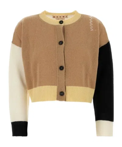 MARNI MARNI LOGO EMBROIDERED COLOR BLOCKED CARDIGAN