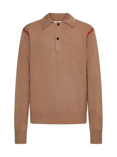 Marni Knitted Polo Shirt In Brown