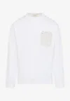 Marni Long-sleeved White Cotton T-shirt With Contrast Chest Pocket In White