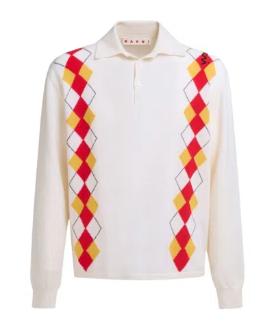Marni Long Sleeved Polo Shirt In White