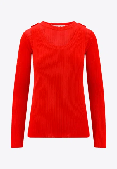 Marni Layered-effect Ribbed-knit Jumper In Red