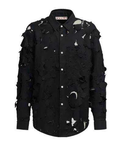 Marni Logo-embroidered Cut-out Shirt In Black