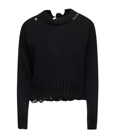 Marni Dishevelled Cotton Sweater In Black