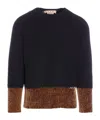 Marni Crewneck Sweater With Contrast Hem And Ribbed Texture In Blue