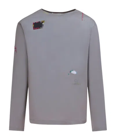 Marni Crew Neck Patchwork Long Sleeves T-shirt In Gray