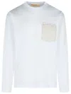 Marni Long-sleeved White Cotton T-shirt With Contrast Chest Pocket In White