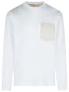 Marni Long-sleeved White Cotton T-shirt With Contrast Chest Pocket In White
