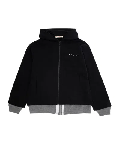 Marni Long-sleeved Zipper Sweatshirt In Black