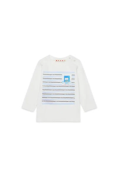 Marni Long Sleeves Jersey T-shirt With Galaxy Graphics In White