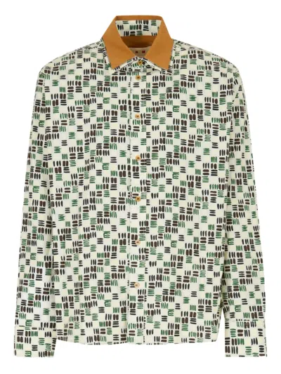 Marni Long-sleeves Printed Shirt In Gray