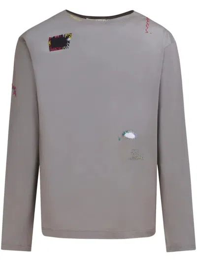 Marni Crew Neck Patchwork Long Sleeves T-shirt In Gray