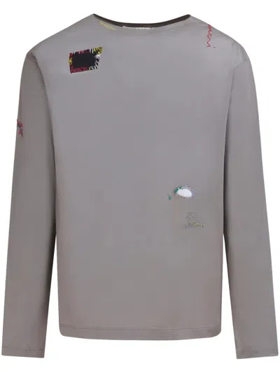 Marni Crew Neck Patchwork Long Sleeves T-shirt In Gray