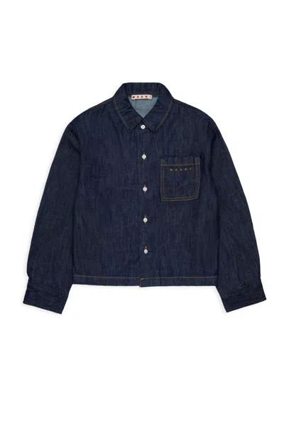 Marni Long-sleeve Shirt With Logo In Blue