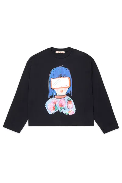 Marni Kids' Long-sleeve T-shirt With Print In Black
