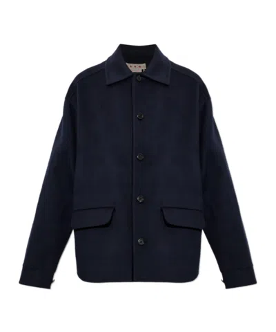 Marni Button-up Flap-pocket Coat In Blue