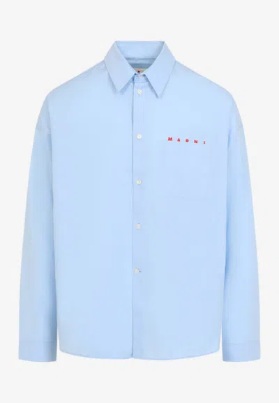 Marni Long-sleeved Boxy Shirt In Blue