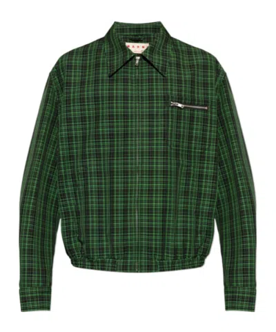 Marni Long-sleeved Plaid Jacket In Green