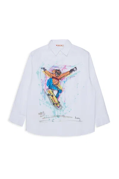 Marni Long-sleeved Shirt With Skater Graphic In White