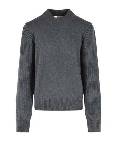Marni Long-sleeved V-neck Sweater In Gray