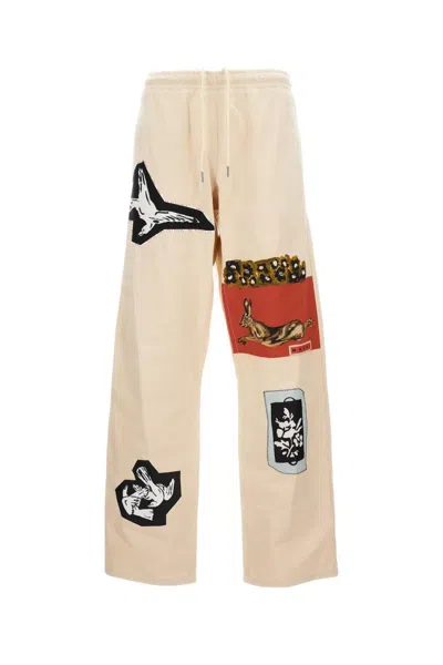Marni Loose-fit Cotton Trousers With Artistic Prints In Neutral