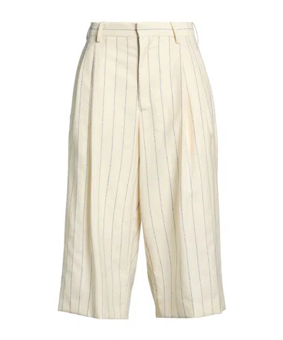 Marni Loose Striped Cropped Wool Pants In Nude
