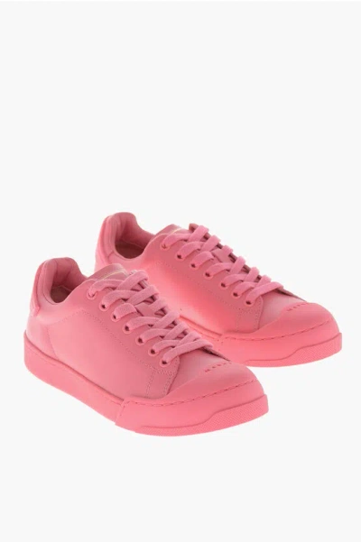 Marni Low Leather Sneakers With Rubber Toe Cap In Pink