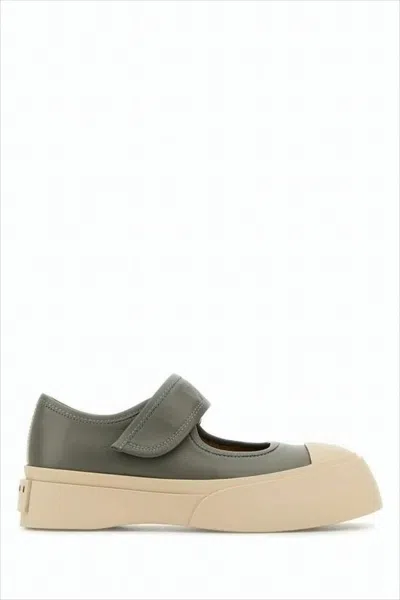 Marni Low-profile Sneakers With Wide Strap And Rubber Sole In White