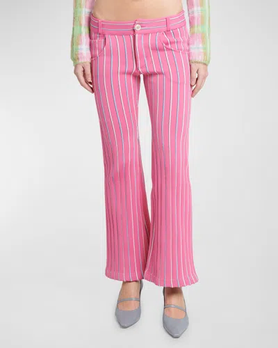 Marni Low-rise Striped Flare Trousers In Pink