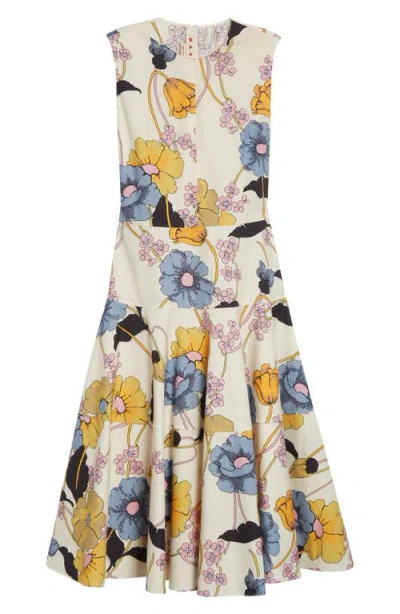 Marni Low Waist Flared Midi Dress In Multi