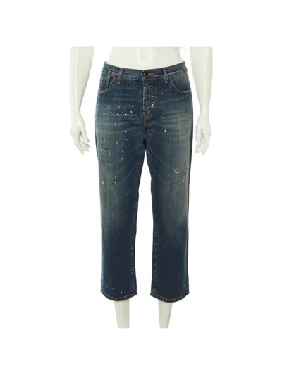 Pre-owned Marni Low-waist Paint-splatter Jeans In Blue