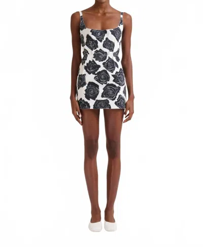 MARNI LUNA PRINT BONDED POPLIN MINI DRESS IN LILY WHITE