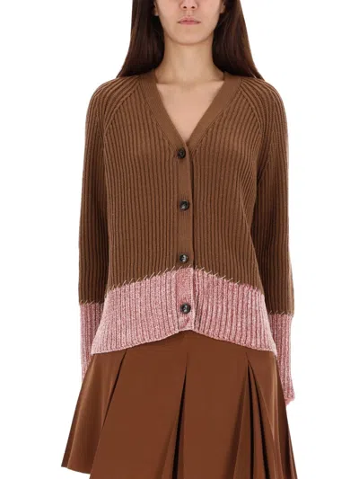 Marni Luxurious Cardigan With Color Block Pattern In Brown
