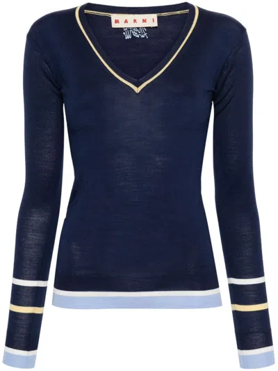 Marni Luxurious Wool And Silk Knit T-shirt For Women In Blue