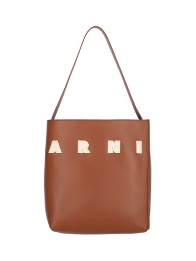 Marni Luxury Calf Leather Mini Bag With Brass Hardware In Brown