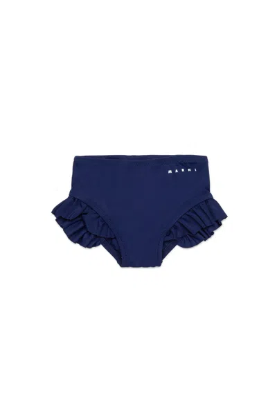 Marni Lycra Swimsuit Briefs With Ruffles In Blue