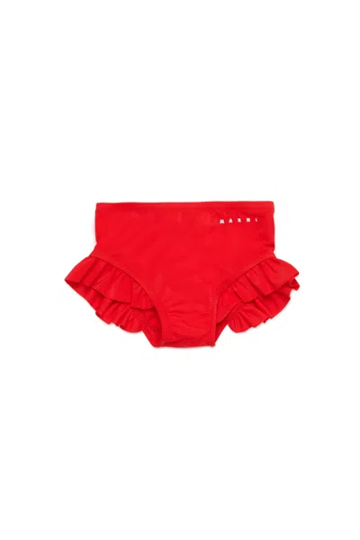 Marni Lycra Swimsuit Briefs With Ruffles In Red