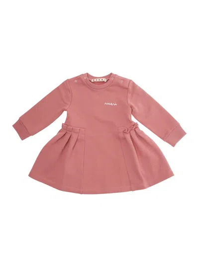 MARNI PINKDRESS WITH LOGO ON FRONT AND FLARED SKIRT IN COTTON BABY