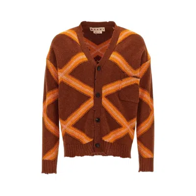 Marni Macro Argyle Cardigan Orange In Brown