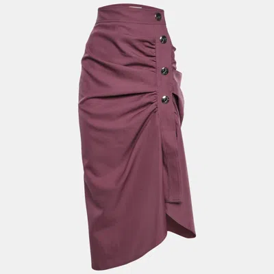Pre-owned Marni Magenta Gabardine Ruched Asymmetric Midi Skirt M In Pink