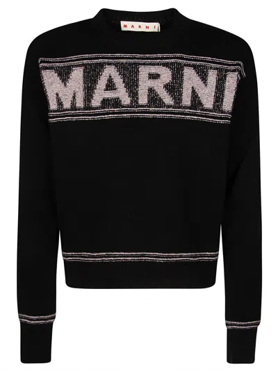 Marni Logo-intarsia Virgin Wool Jumper In Black