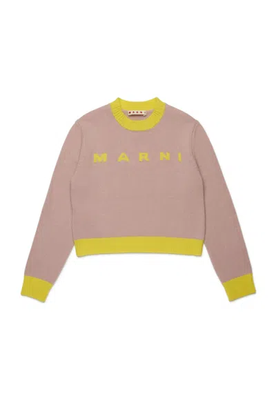 Marni Kids' Maglione Girocollo In Misto Lana-cashmere Colorblock In Pink