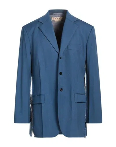 Marni Man Blazer Azure Size 34 Virgin Wool, Mohair Wool In Blue