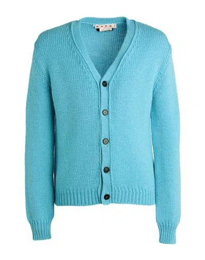 Marni Man Cardigan Azure Size 38 Virgin Wool In Blue