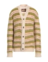 Marni Brushed Cardigan In Striped Mohair In Beige